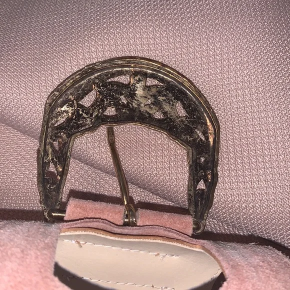 Access. Small Genuine Leather & Stretch Mauve Brass Tone Buckle Belt - Picture 9 of 11